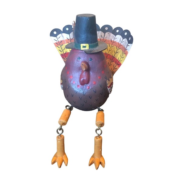 EUC 90s VTG Thanksgiving Fall Turkey Pilgrim Shelf Sitter Figurine Hand Painted - Picture 3 of 10